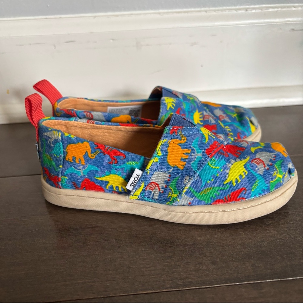 Toms Dinosaur Toddler Hook & Loop Closure Shoes EUC Size 10T